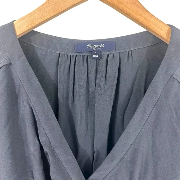 Madewell Gray Silk Faux-Wrap Dress Size 6 - Picture 5 of 7
